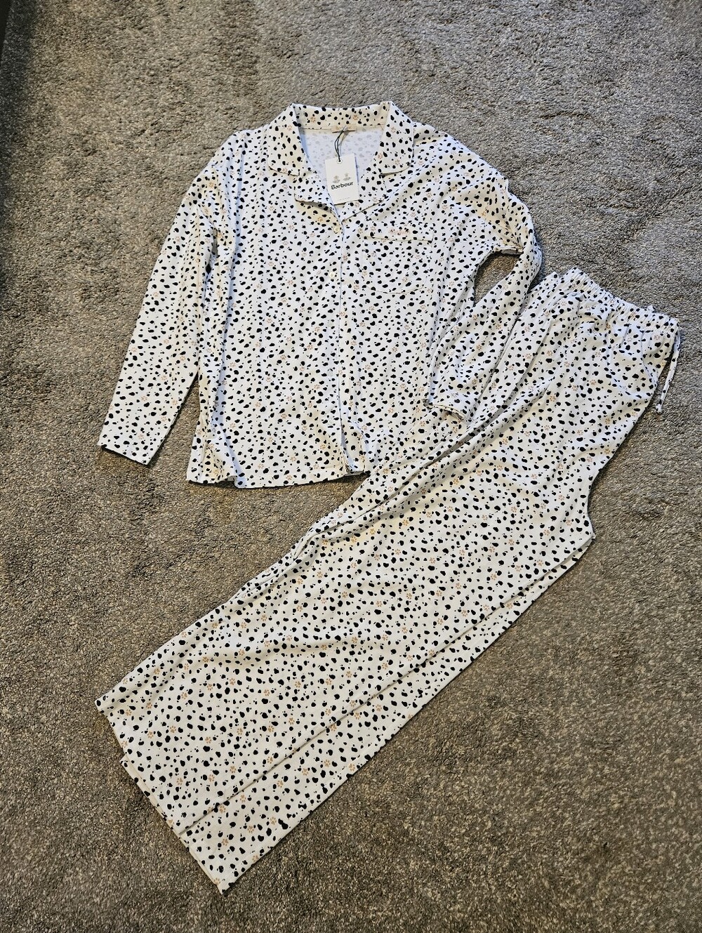 Barbour Cream Pajama Set with Black Paw Print
